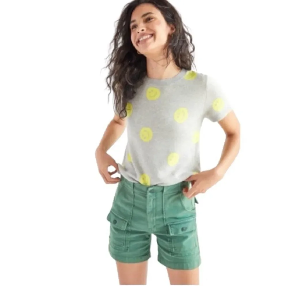 Anthropologie Gray and Yellow Smiley Face Blouse - Picture 1 of 9
